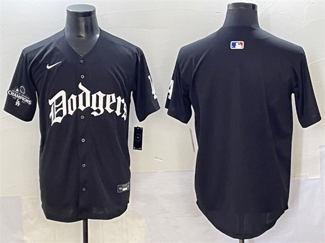 Men's Los Angeles Dodgers Blank Black 2025 LA Gothic Style With 2024 World Series Champions Patch Limited Stitched Jersey