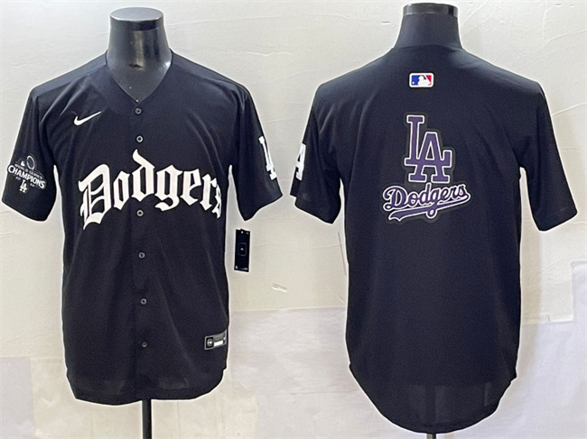 Men's Los Angeles Dodgers Team Big Logo Black 2025 LA Gothic Style With 2024 World Series Champions Patch Limited Stitched Jersey