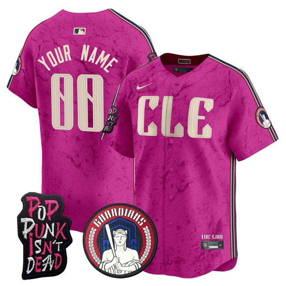 CLE Guardians Custom Nike Pink 2025 MGK Patch Limited MLB Baseball Stitched Jersey