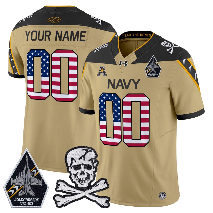 Navy Midshipmen Custom 2025 Independence Day F.U.S.E Vapor Limited College Football Jersey Gold - All Stitched