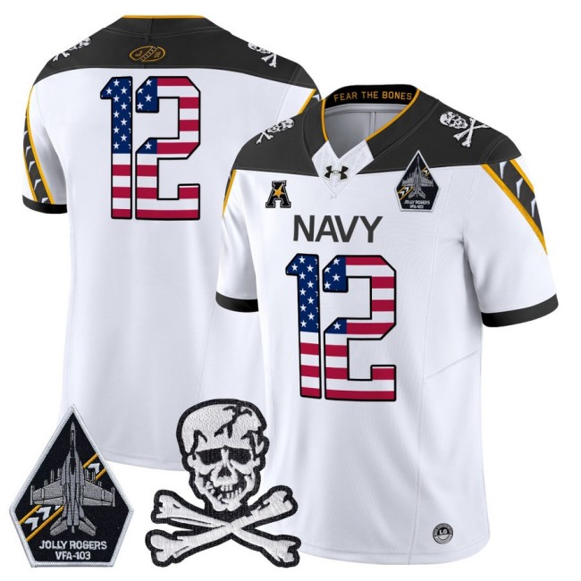 Men's Navy Midshipmen 12th Man White 2025 Independence Day F.U.S.E Vapor Limited Football Jersey - All Stitched