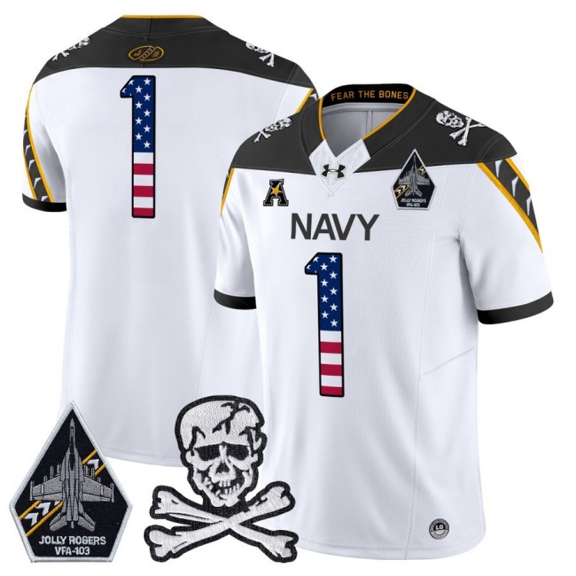 Men's Navy Midshipmen #1 Team 2025 Independence Day F.U.S.E Vapor Limited Football Jersey White - All Stitched