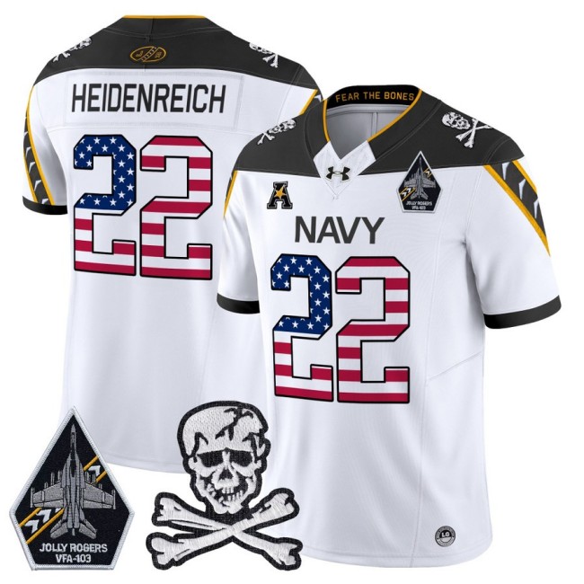 Men's Navy Midshipmen #22 Eli Heidenreich 2025 Independence Day F.U.S.E Vapor Limited Football Jersey White - All Stitched