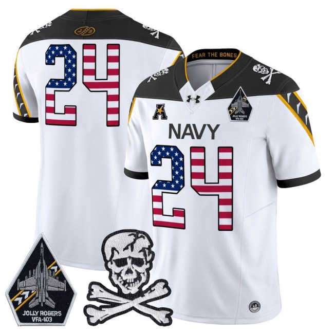 Men's Navy Midshipmen #24 2025 Independence Day F.U.S.E Vapor Limited Football Jersey White - All Stitched