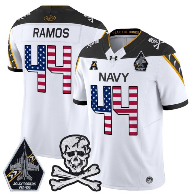 Men's Navy Midshipmen #44 Colin Ramos 2025 Independence Day F.U.S.E Vapor Limited Football Jersey White - All Stitched