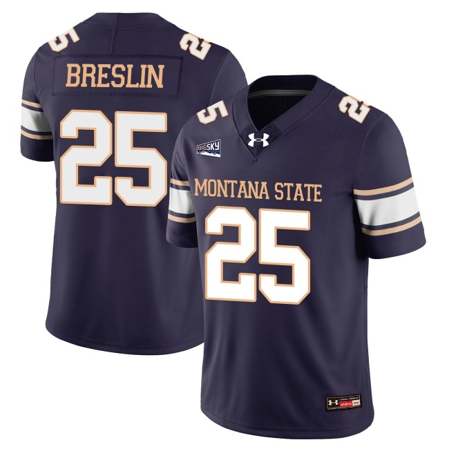 Men's Montana State Bobcats #25 Cale Breslin College Football Jersey Navy - All Stitched