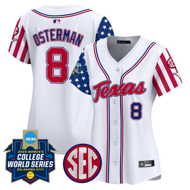 Women's Texas Softball #8 Cat Osterman Nike White Independence Day 2025 NCAA WCWS Limited Jersey - All Stitched