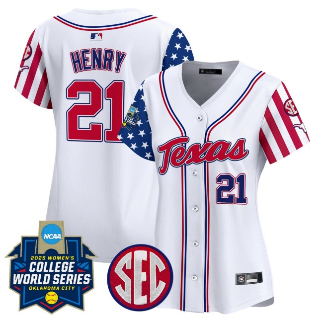 Women's Texas Softball #21 Kayden Henry Nike White Independence Day 2025 NCAA WCWS Limited Jersey - All Stitched
