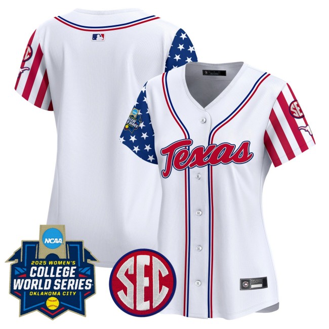 Women's Texas Softball Team Blank Nike White Independence Day 2025 NCAA WCWS Limited Jersey - All Stitched