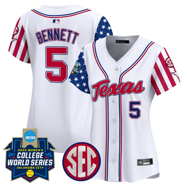 Women's Texas Softball #5 Kaydee Bennett Nike White Independence Day 2025 NCAA WCWS Limited Jersey - All Stitched
