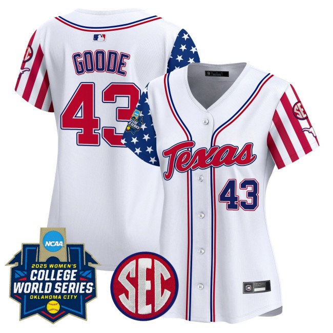 Women's Texas Softball #43 Leighann Goode Nike White Independence Day 2025 NCAA WCWS Limited Jersey - All Stitched
