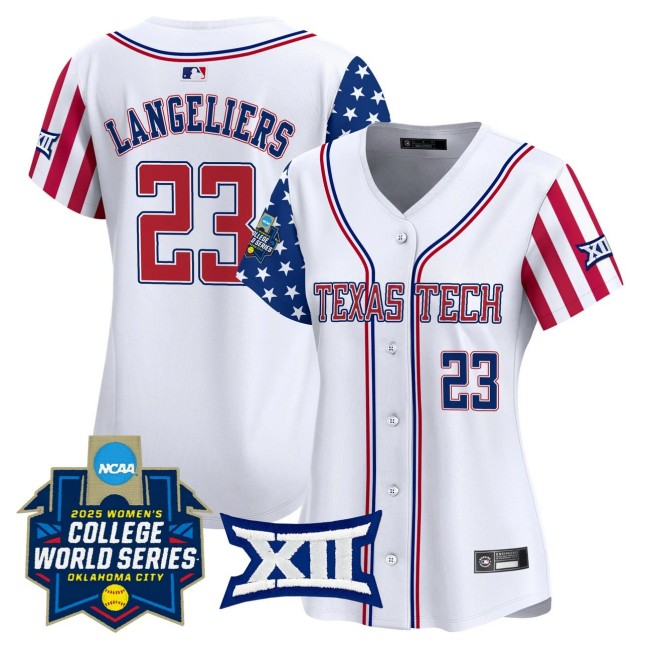 Women's Texas Tech Nike Softball #23 Alexa Langeliers White Independence Day 2025 NCAA WCWS Limited Jersey - All Stitched