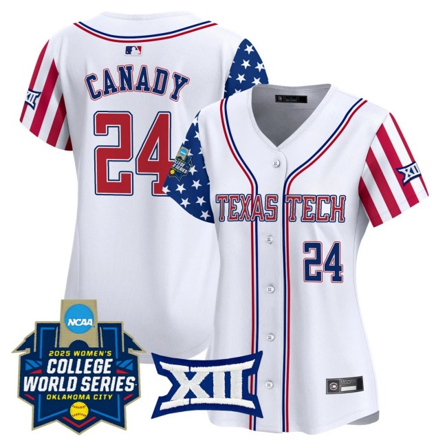 Women's Texas Tech Nike Softball #24 NiJaree Canady White Independence Day 2025 NCAA WCWS Limited Jersey - All Stitched
