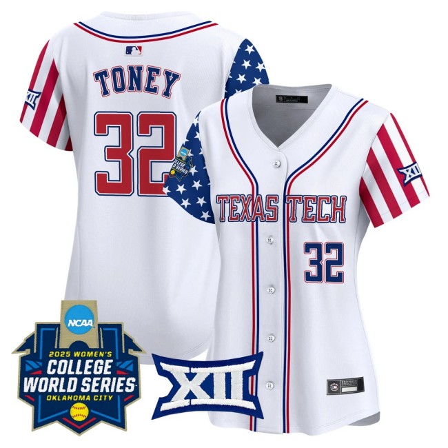 Women's Texas Tech Nike Softball #32 Hailey Toney White Independence Day 2025 NCAA WCWS Limited Jersey - All Stitched