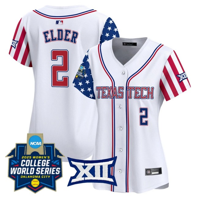 Women's Texas Tech Nike Softball #2 Demi Elder White Independence Day 2025 NCAA WCWS Limited Jersey - All Stitched