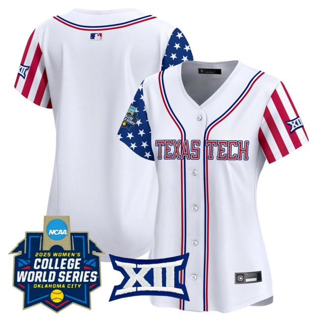 Women's Texas Tech Nike Softball Team Blank White Independence Day 2025 NCAA WCWS Limited Jersey - All Stitched