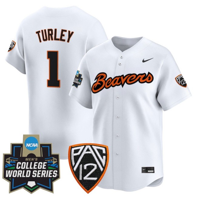 Men's OSU Baseball #1 Gavin Turley Nike White 2025 NCAA MCWS Limited Jersey - All Stitched