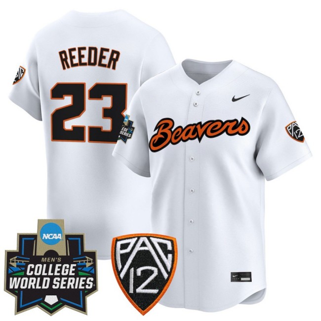 Men's OSU Baseball #23 Canon Reeder Nike White 2025 NCAA MCWS Limited Jersey - All Stitched