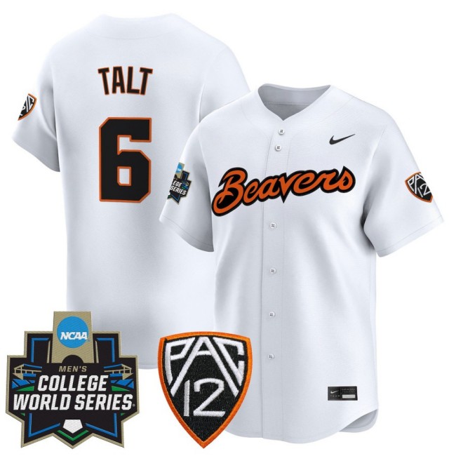 Men's OSU Baseball #6 Easton Talt Nike White 2025 NCAA MCWS Limited Jersey - All Stitched