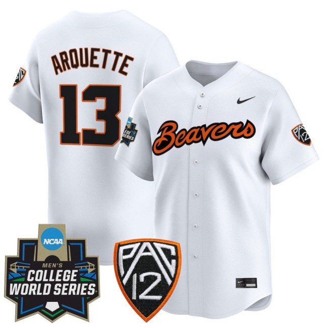 Men's OSU Baseball #13 Aiva Arquette Nike White 2025 NCAA MCWS Limited Jersey - All Stitched