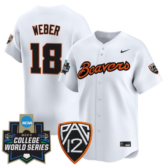 Men's OSU Baseball #18 Wilson Weber Nike White 2025 NCAA MCWS Limited Jersey - All Stitched