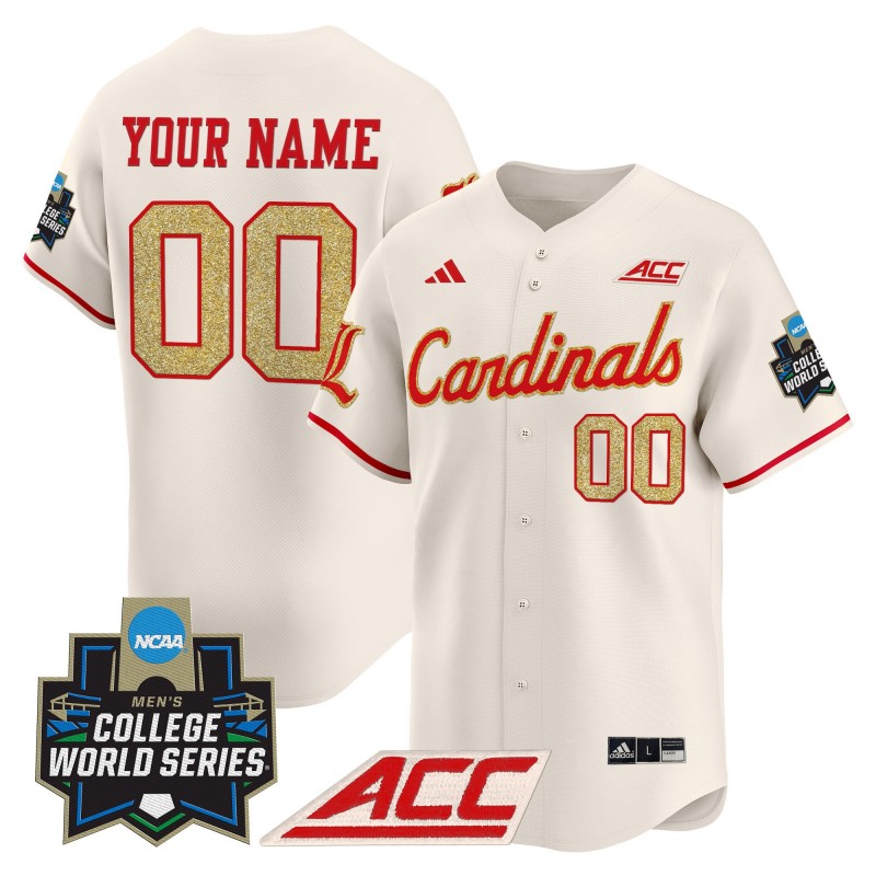 adidas Louisville Cardinals Baseball Custom Cream 2025 NCAA MCWS Jersey - All Stitched