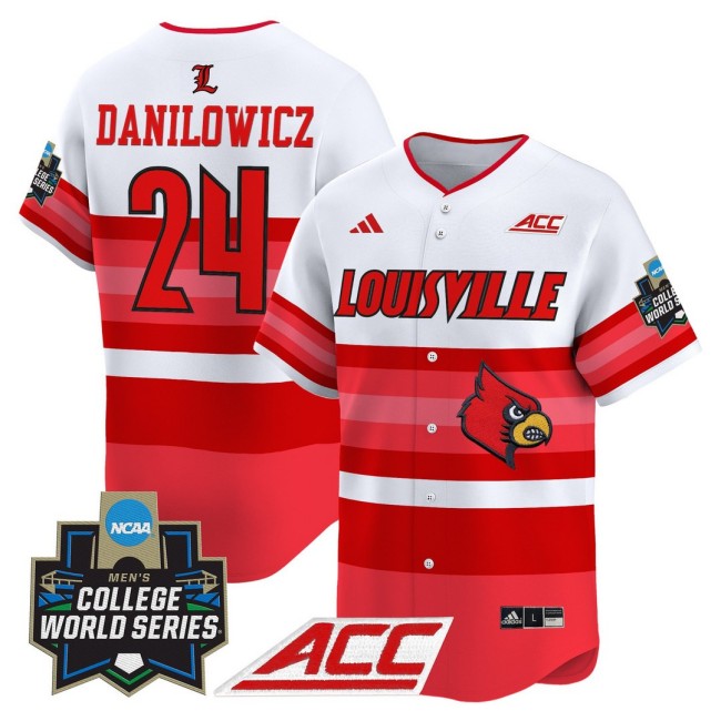 Men's Louisville Cardinals Baseball adidas #24 Wyatt Danilowicz Gradient Stripes 2025 NCAA MCWS Jersey - All Stitched