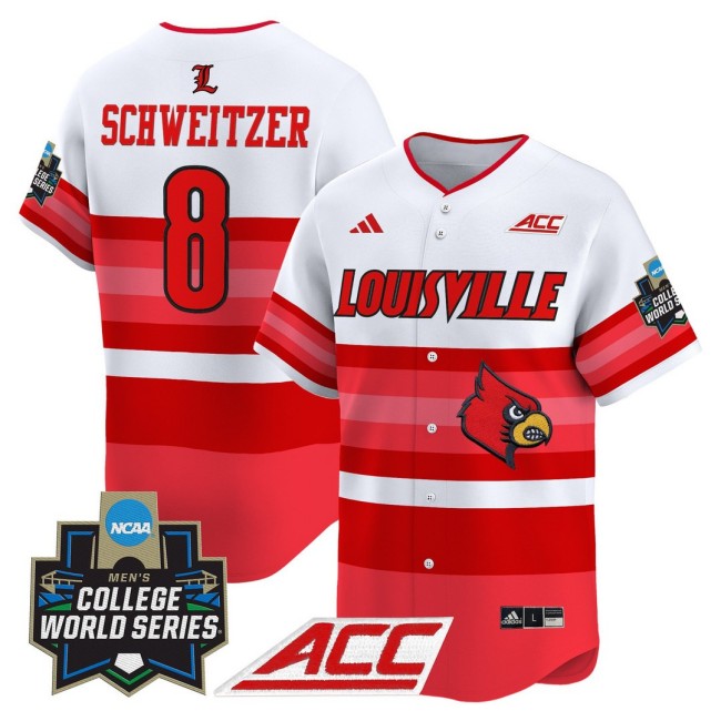 Men's Louisville Cardinals Baseball adidas #8 Jake Schweitzer Gradient Stripes 2025 NCAA MCWS Jersey - All Stitched