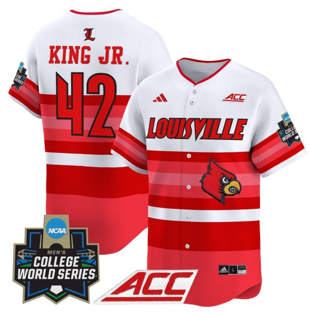 Men's Louisville Cardinals Baseball #42 Eddie King Jr. adidas Gradient Stripes 2025 NCAA MCWS Jersey - All Stitched