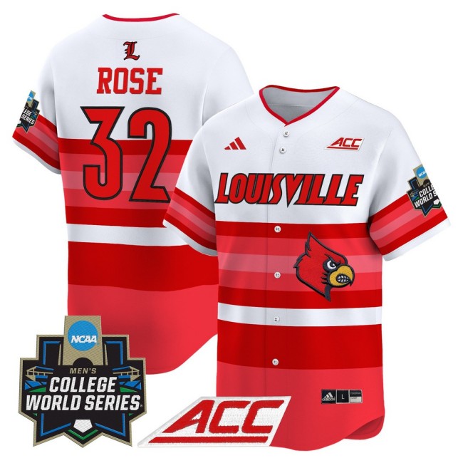 Men's Louisville Cardinals Baseball #32 Zion Rose adidas Gradient Stripes 2025 NCAA MCWS Jersey - All Stitched