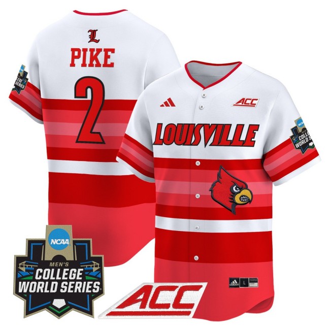 Men's Louisville Cardinals Baseball #2 Garret Pike adidas Gradient Stripes 2025 NCAA MCWS Jersey - All Stitched
