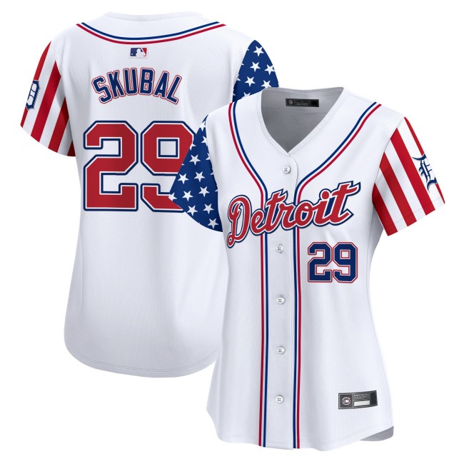 Women's Detroit Tigers #29 Tarik Skubal Nike White 2025 Independence Day MLB Baseball Limited Jersey - All Stitched
