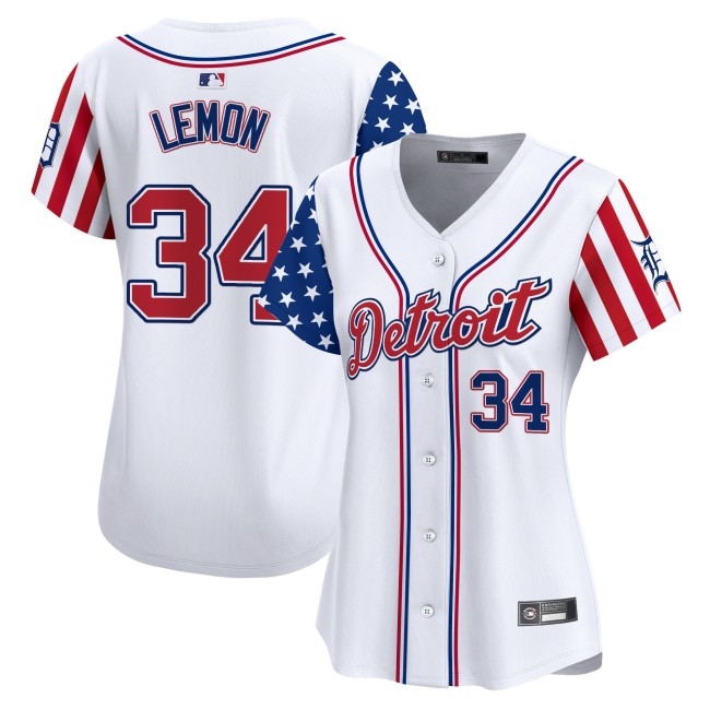 Women's Detroit Tigers #34 Chet Lemon Nike White 2025 Independence Day MLB Baseball Limited Jersey - All Stitched