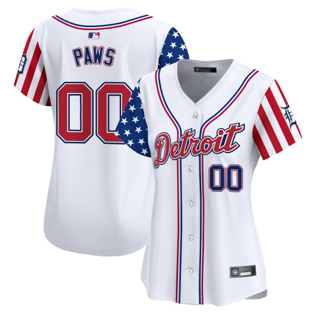 Women's Detroit Tigers #00 Paws Nike White 2025 Independence Day MLB Baseball Limited Jersey - All Stitched