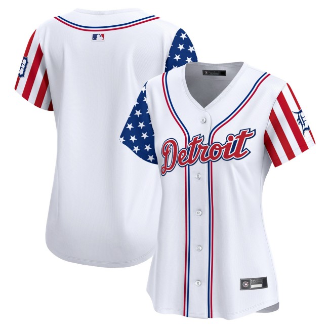 Women's Detroit Tigers Team Nike White 2025 Independence Day MLB Baseball Limited Jersey - All Stitched