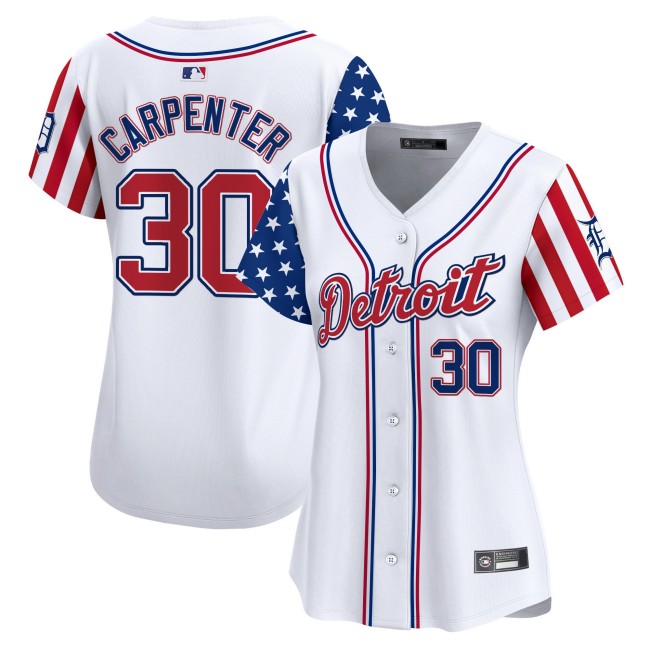 Women's Detroit Tigers #30 Kerry Carpenter Nike White 2025 Independence Day MLB Baseball Limited Jersey - All Stitched