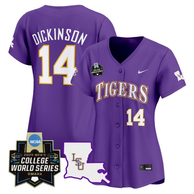 Women's LSU Tigers #14 Daniel Dickinson Nike 2025 NCAA MCWS Baseball Limited Jersey Purple - All Stitched