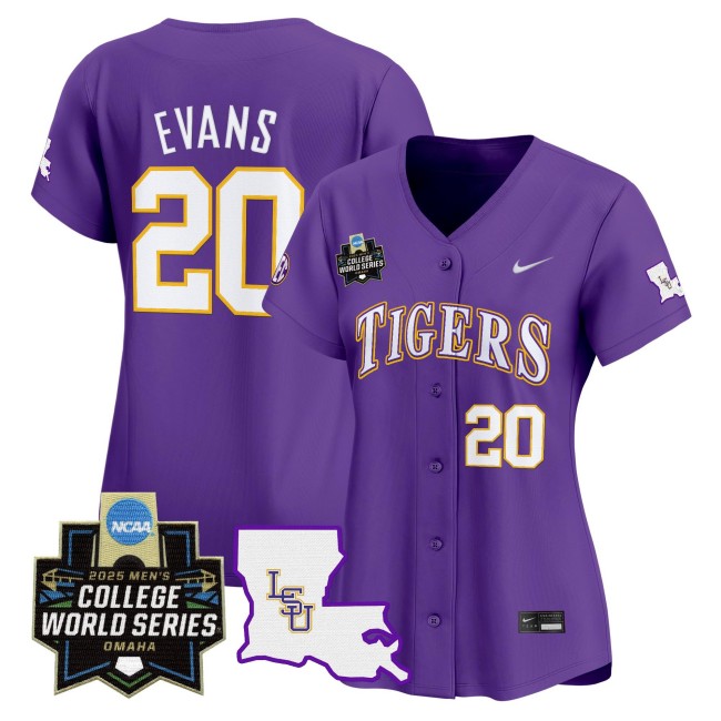 Women's LSU Tigers #20 Casan Evans Nike 2025 NCAA MCWS Baseball Limited Jersey Purple - All Stitched