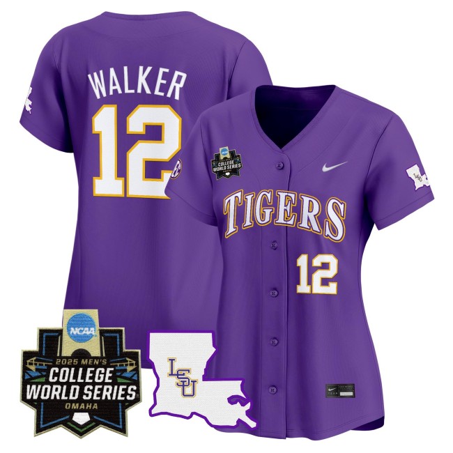 Women's LSU Tigers #12 Todd Walker Nike 2025 NCAA MCWS Baseball Limited Jersey Purple - All Stitched