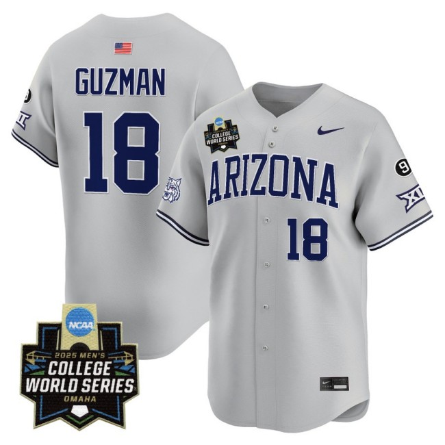 Men's Arizona Wildcats #18 Adonys Guzman Nike 2025 Omaha NCAA World Series Baseball Limited Jersey Grey - All Stitched