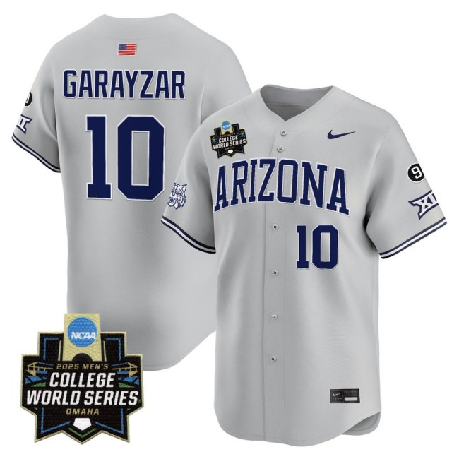 Men's Arizona Wildcats #10 Raul Garayzar Nike 2025 Omaha NCAA World Series Baseball Limited Jersey Grey - All Stitched