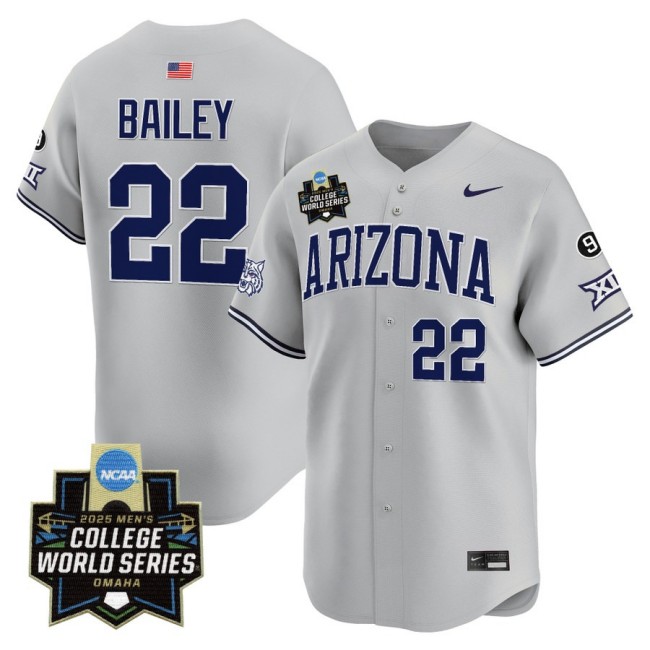 Men's Arizona Wildcats #22 Smith Bailey Nike 2025 Omaha NCAA World Series Baseball Limited Jersey Grey - All Stitched