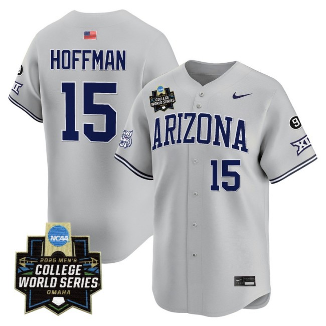 Men's Arizona Wildcats #15 Trevor Hoffman Nike 2025 Omaha NCAA World Series Baseball Limited Jersey Grey - All Stitched