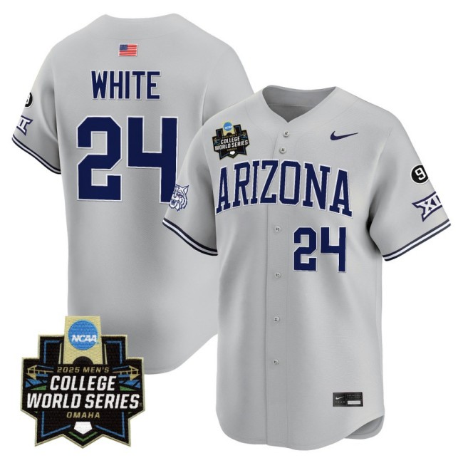 Men's Arizona Wildcats #24 Mason White Nike 2025 Omaha NCAA World Series Baseball Limited Jersey Grey - All Stitched