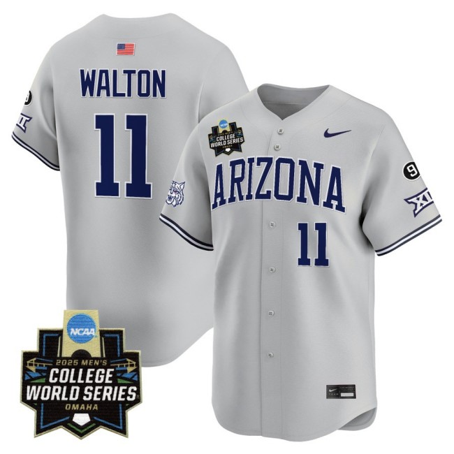 Men's Arizona Wildcats #11 Aaron Walton Nike 2025 Omaha NCAA World Series Baseball Limited Jersey Grey - All Stitched