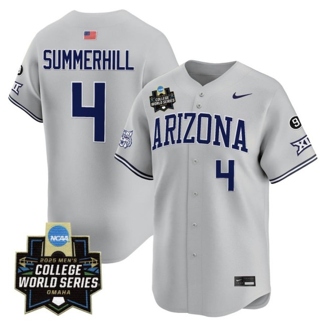 Men's Arizona Wildcats #4 Brendan Summerhill Nike 2025 Omaha NCAA World Series Baseball Limited Jersey Grey - All Stitched