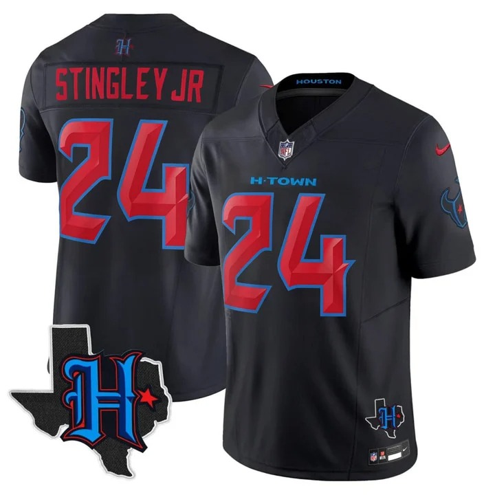 Men's Houston Texans #24 Derek Stingley Jr Navy 2nd Alternate F.U.S.E. Limited State Map Patch Stitched Jersey