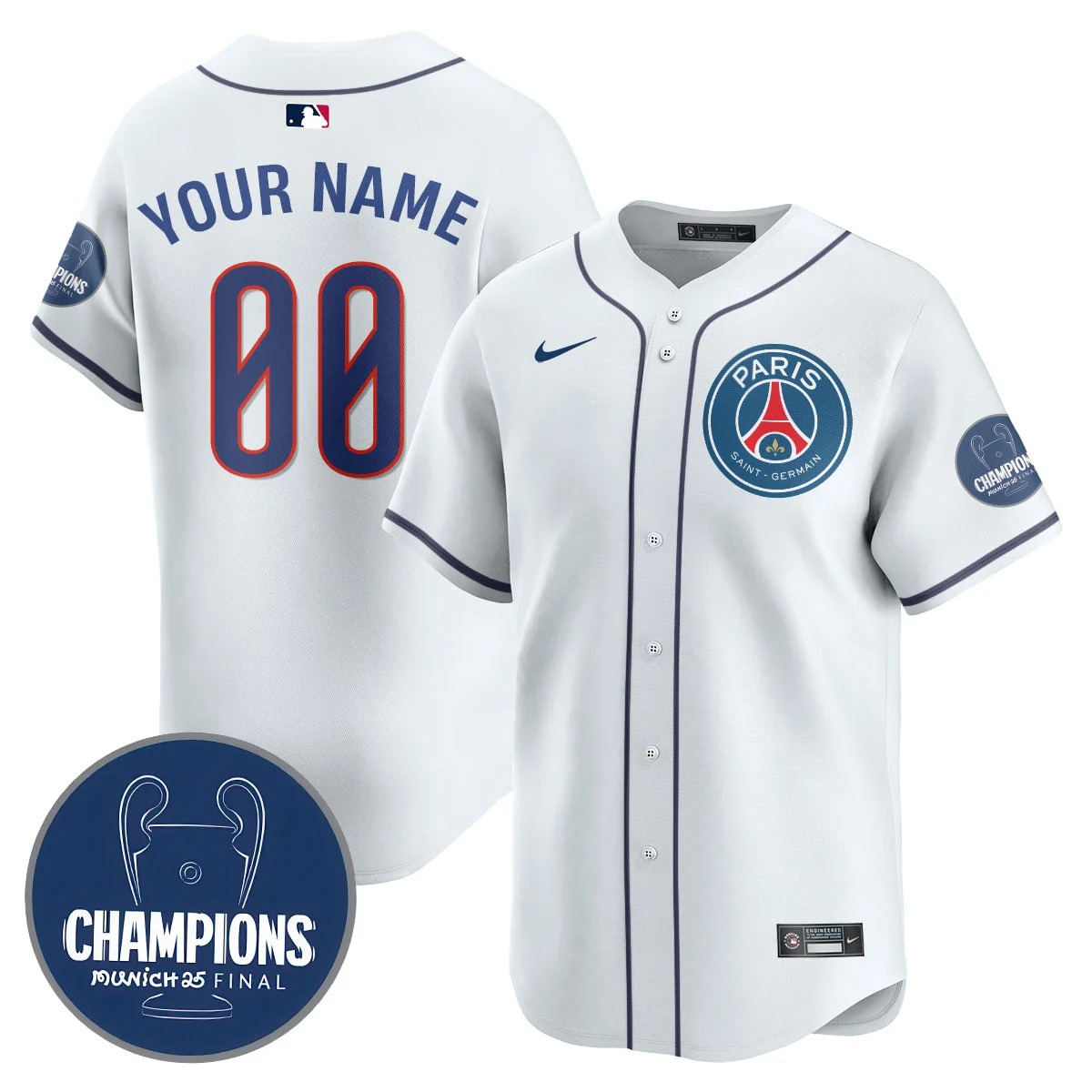 Paris St-Germain Custom Nike 2025 Soccer x MLB Limited Champions Jersey White - All Stitched