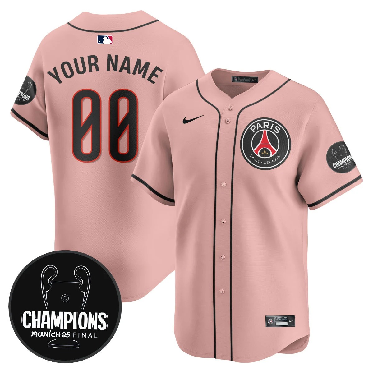 Paris St-Germain Custom Nike 2025 Soccer x MLB Limited Champions Jersey Pink - All Stitched