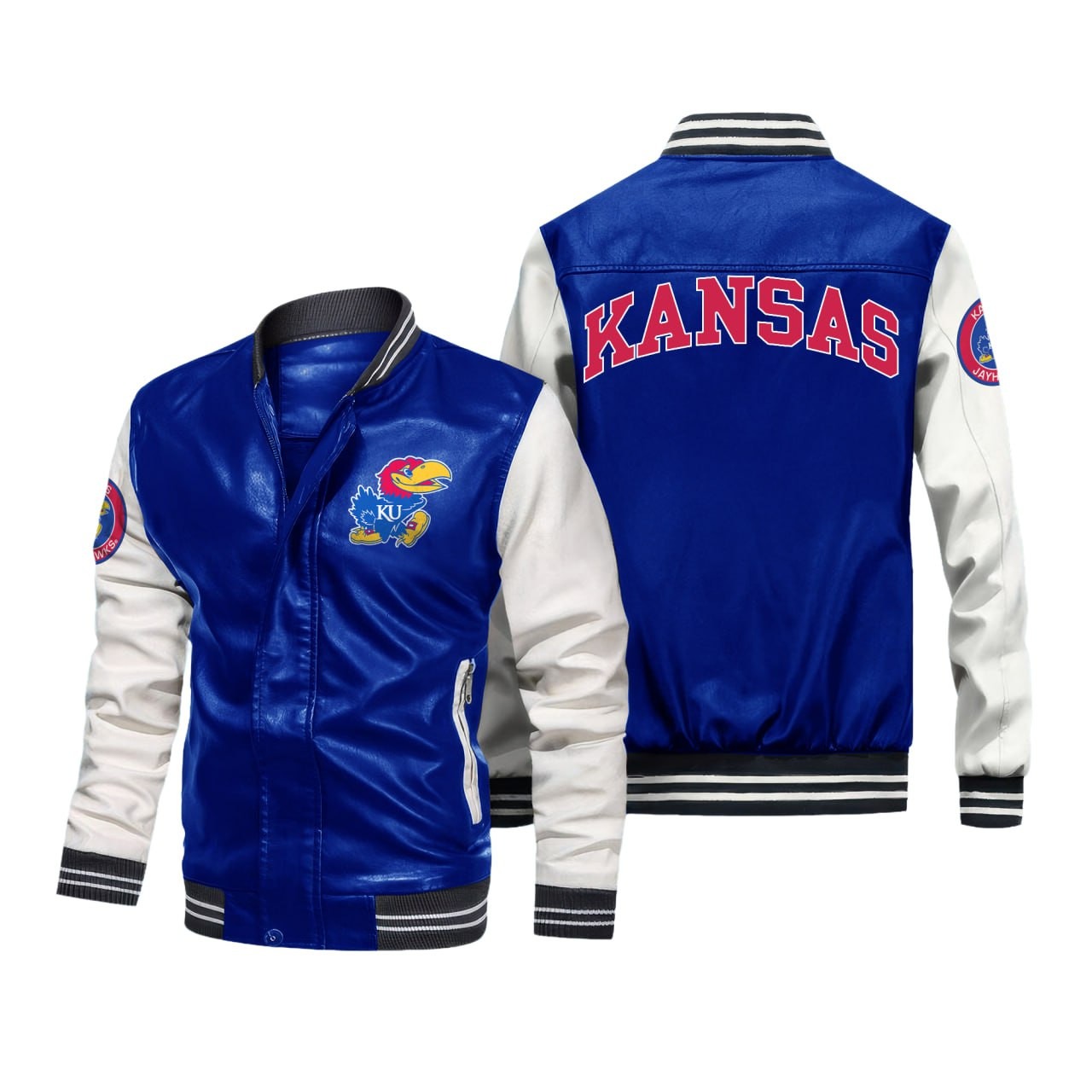 Kansas Jayhawks Royal Blue Leather Jacket - Printed